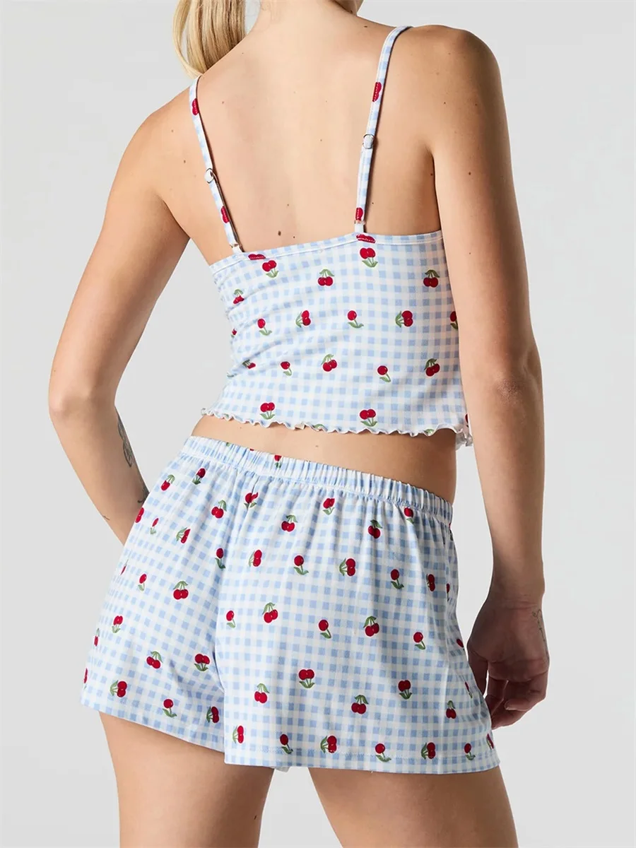 Women s Summer Lounge Set Sleeveless Floral Print Tank Tops Elastic Waist Shorts Pajama Sets with Pockets