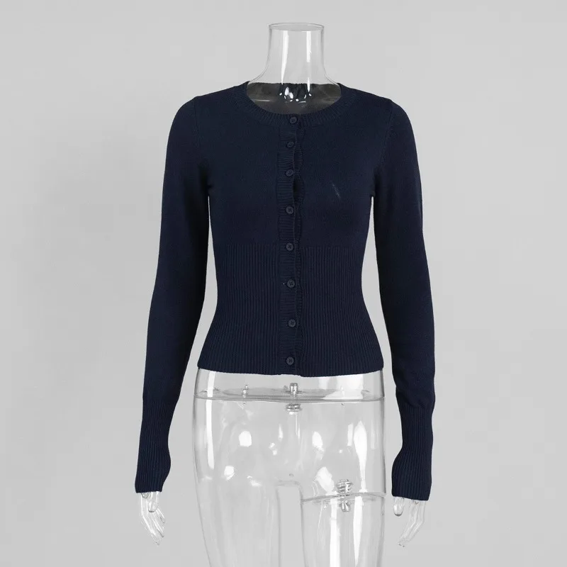 2025 Long Sleeve Ribbed Patchwork Slim Elegant Loose Casual Knit Cardigan Top for Women Cropped Top Female Knitwear Cardigan