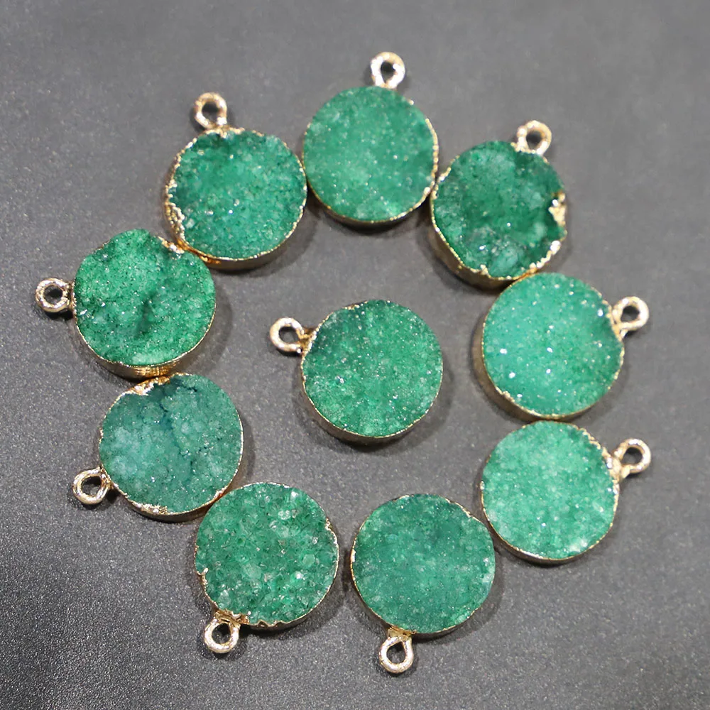 Selling Natural Stone Pendant Round Gold Phnom Penh Agate Druzy Necklace Reiki Charms Fashion DIY Making Jewelry Wholesale 12Pcs