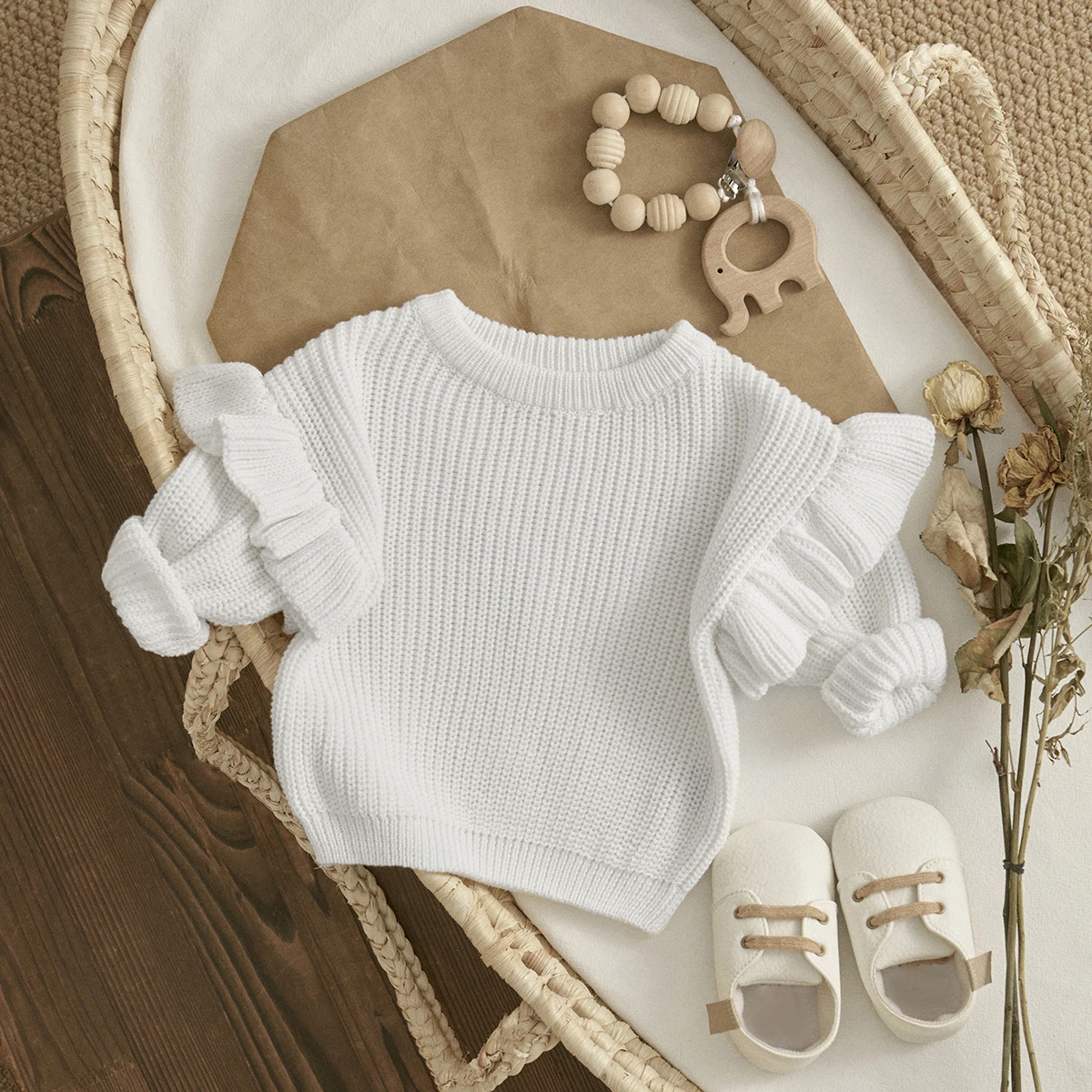 Baby Girls Sweater ma&baby 0-3Y Toddler Infant Newborn Baby Girl Sweaters Cute Ruffle Long Sleeve Solid Color Knit Pullover Fall Winter Loose Tops