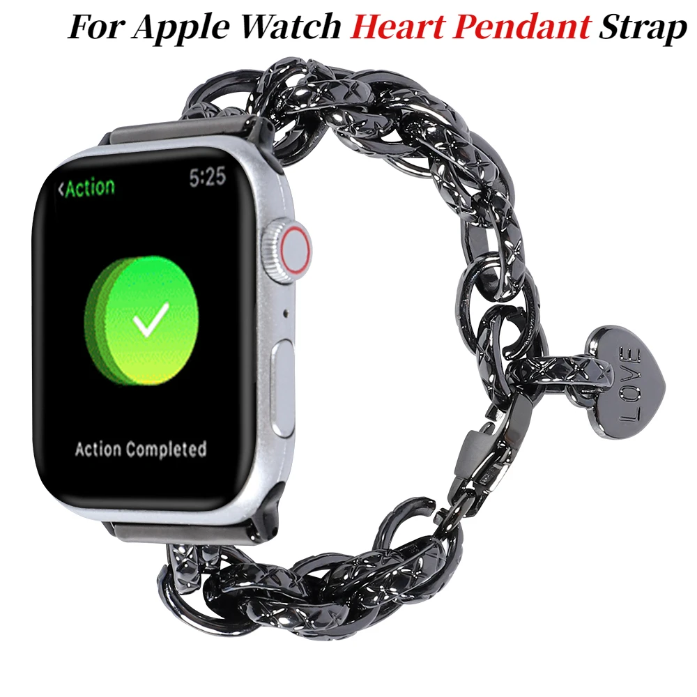 Metal Strap For Apple watch band 49mm 45mm 41mm 44mm 40mm 42mm Heart Pendant Bracelet For iWatch series Ultra 8 7 6 5 4 SE Belt