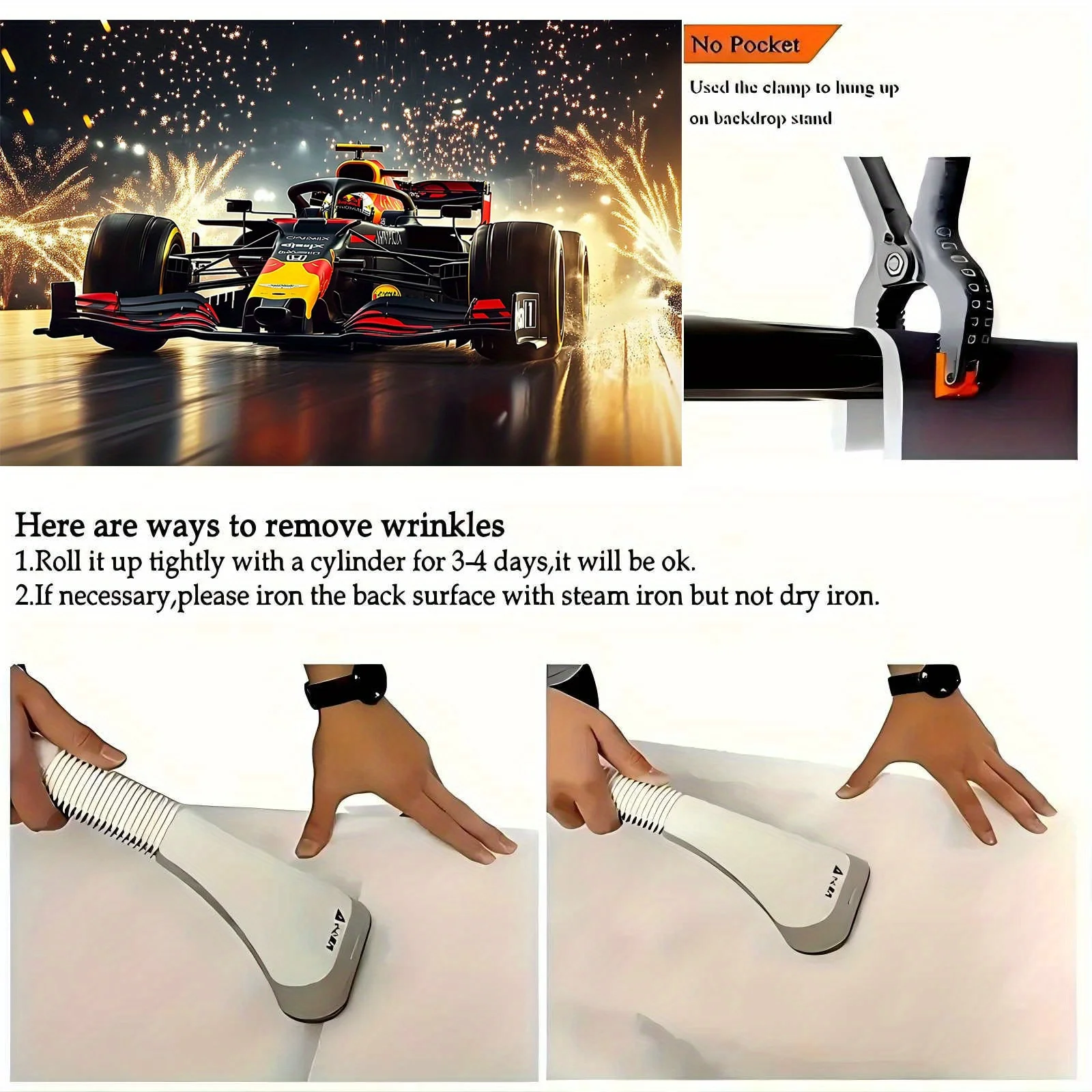 1. Fotobanner mit 2D-Formel zum Thema Rennsport mit Funken – leuchtend rotes und schwarzes Formelauto-Design, Rennparty-Dekoration – Detail 5