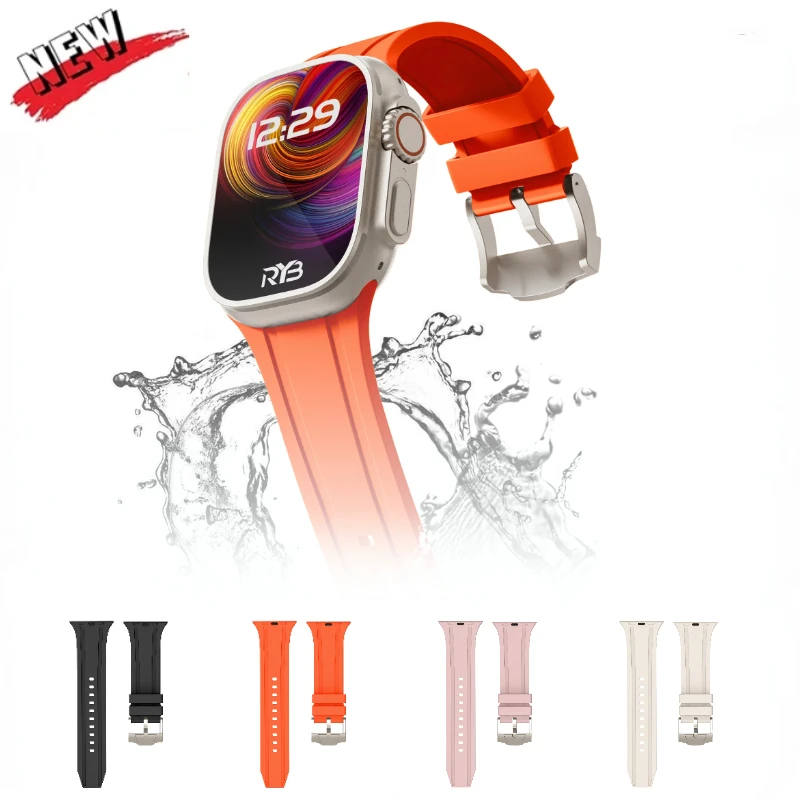 

Ремешок силиконовый для Apple Watch Ultra 2 49 мм, спортивный браслет для IWatch 9 8 7 45 мм 41 мм 6 5 4 Se 44 мм 40 мм 42 мм