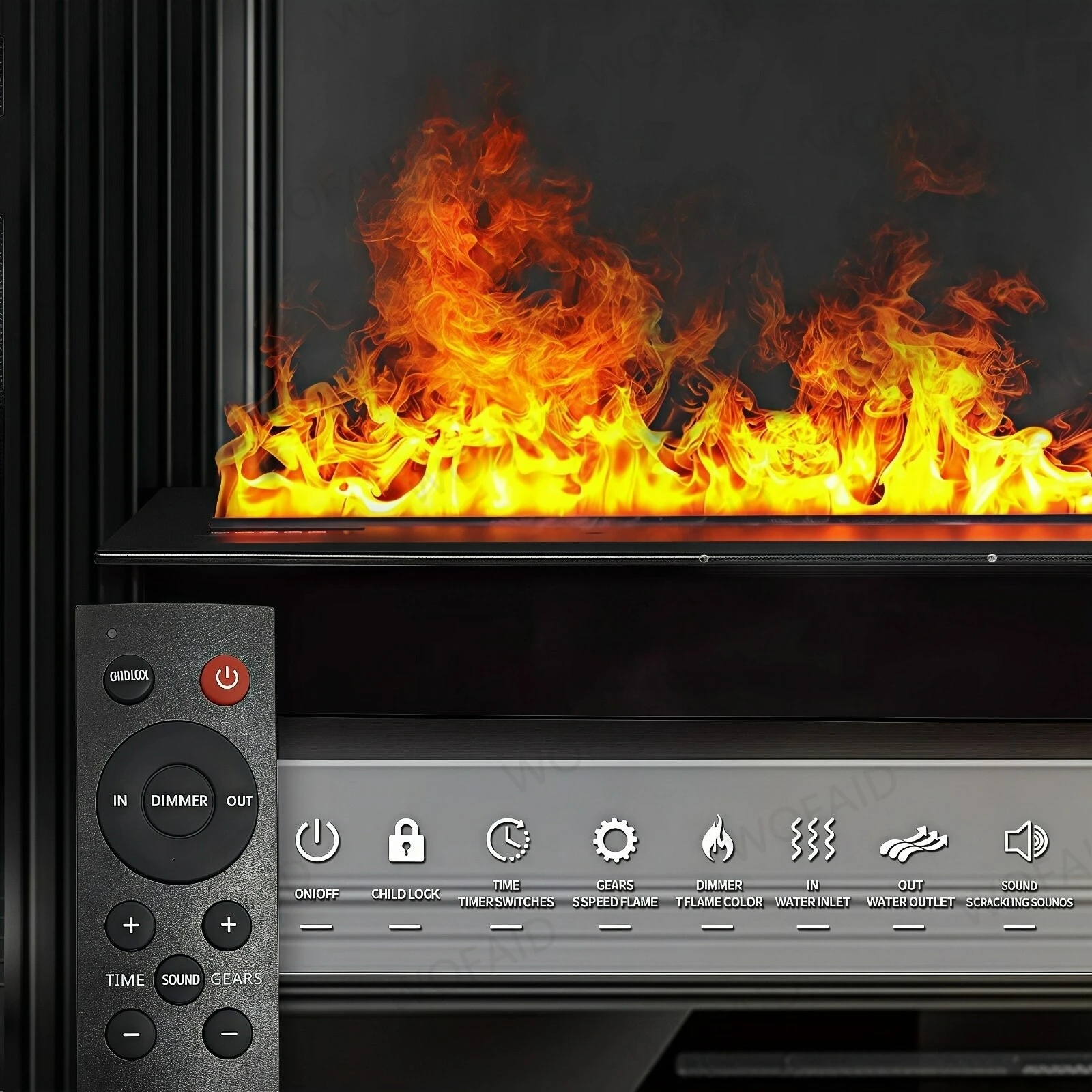 เตาผิงไอน้ําไฟฟ้าประหยัดพลังงานระยะไกล/แผงสัมผัส/แอพอัจฉริยะเตาผิงความชื้นควบคุมน้ําอัตโนมัติไม่มีความร้อน 1