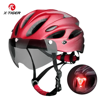 X-TIGER Adult Bike Helmet with LED Rear Light Dual Mode Goggle Cycling Helmet Fit 58-62cm Lightweight Breathable Bicycle Helmets