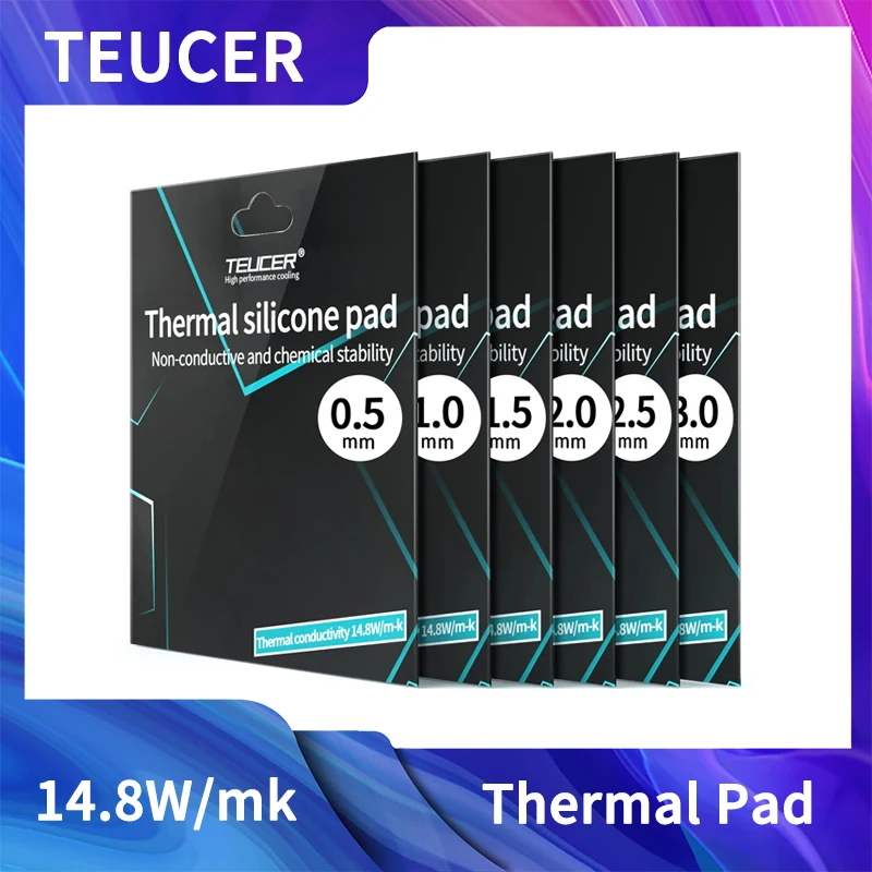 PEUTIER 5pcs 100x100mm Coussin Thermique En Silicone, Coussinets Thermique Comprenant 0,5mm, 1mm, 1,5mm, 2mm, 3mm D'Épaisseur Pour Dissipateur Thermique Pour Ordinateur Portable CPU GPU SSD IC