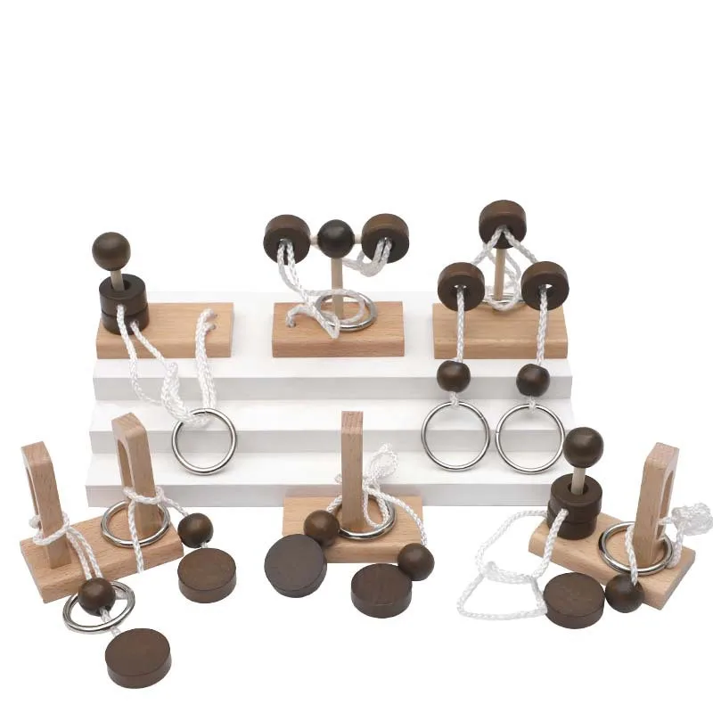Wooden Play Wheels with Puzzle Lock Montessori Round and Circle Threading  Lu Ban  Educational Toys for Kids Adult Social Games 2