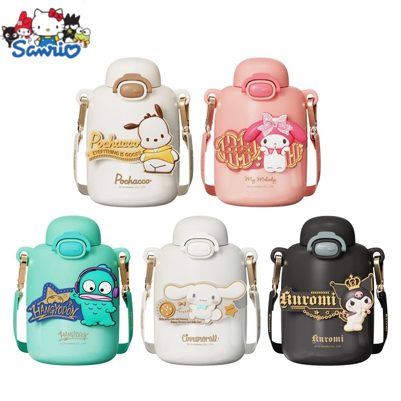 

New Sanrio My Melody Kuromi Cinnamoroll Vacuum Cup 430ML Pochacco Kids 316 Stainles Steel Thermos Cup Strap Water Bottle Gifts