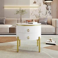 Table d'appoint avec tiroirs, surface à texture marbre, pieds et poignées en métal doré, design réglable, table d'appoint multifonctionnelle, mobilier moderne pour salon, chambre, bureau, appartement, décoration intérieure, 55 x 55 x 62 cm 7
