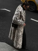 Retro Leopard Faux Fur Long Coats Women Winter Warm Thicken Open Maxi Coat Female Casual Loose Elegant Chic Street Outwear 2