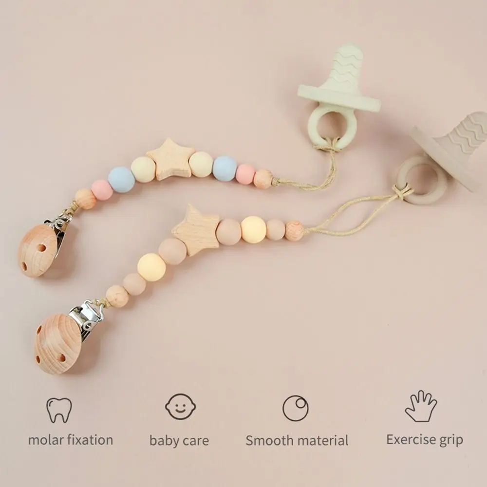 Dummy Clips Pacifier Holder Clips Star Wood Baby Pacifier Chain Nipple Holder Soother Baby Teether Toys Straps DIY teething toys pacifier clip pacifier chain pacifier accessories teether clip teething toy tethers