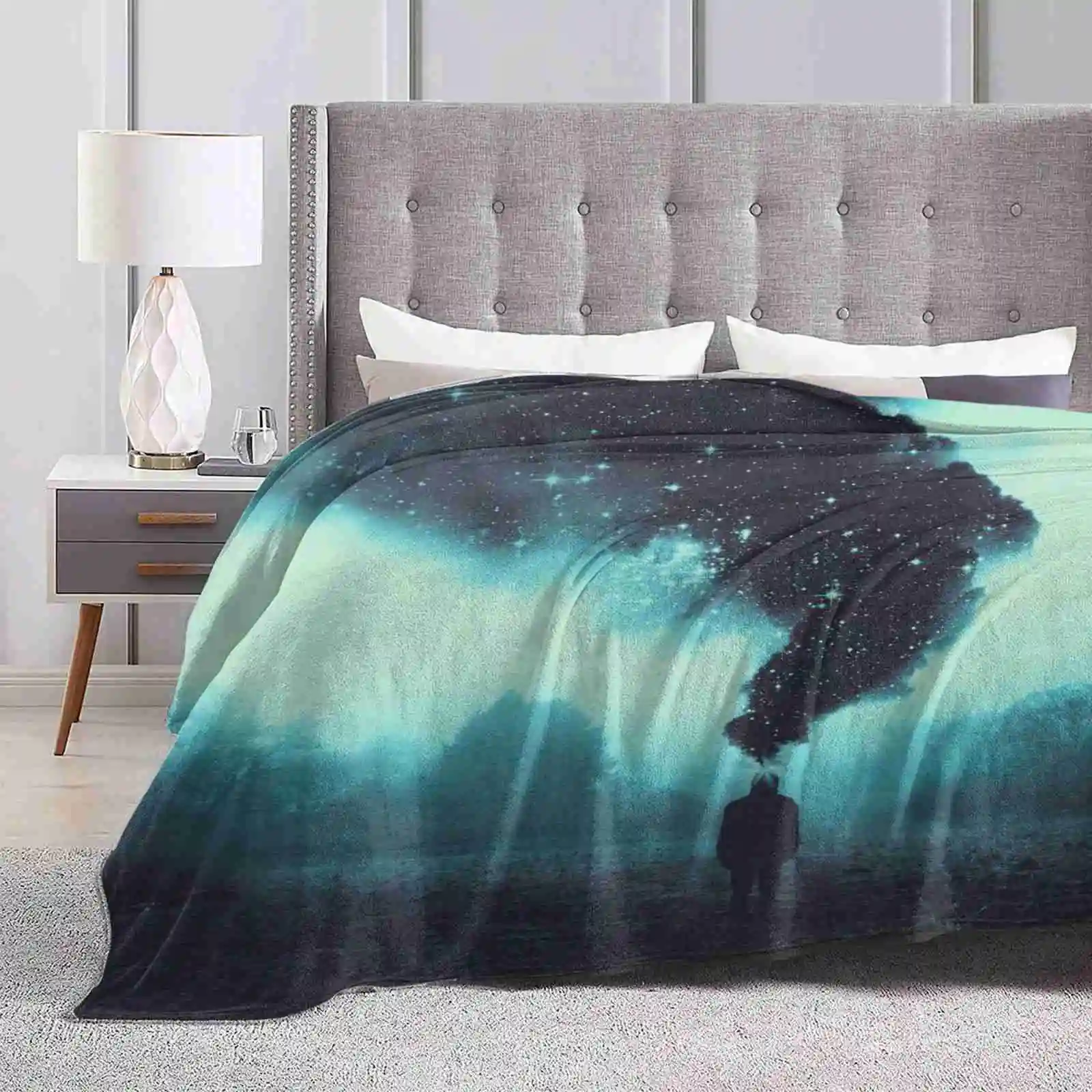 

There Is More Beyond The Obvious-Surreal Landscape Soft Warm Throw Blanket Space Stars Landscape Monochrome Blue Surreal Smoke