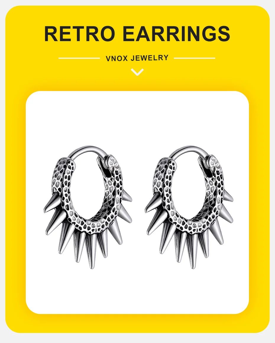 Vnox Edelstahl Punk Rhombus Creolen, hypoallergener Rock Schmuck Geschenk für Männer, coole geometrische Ohrstecker – Detail 1