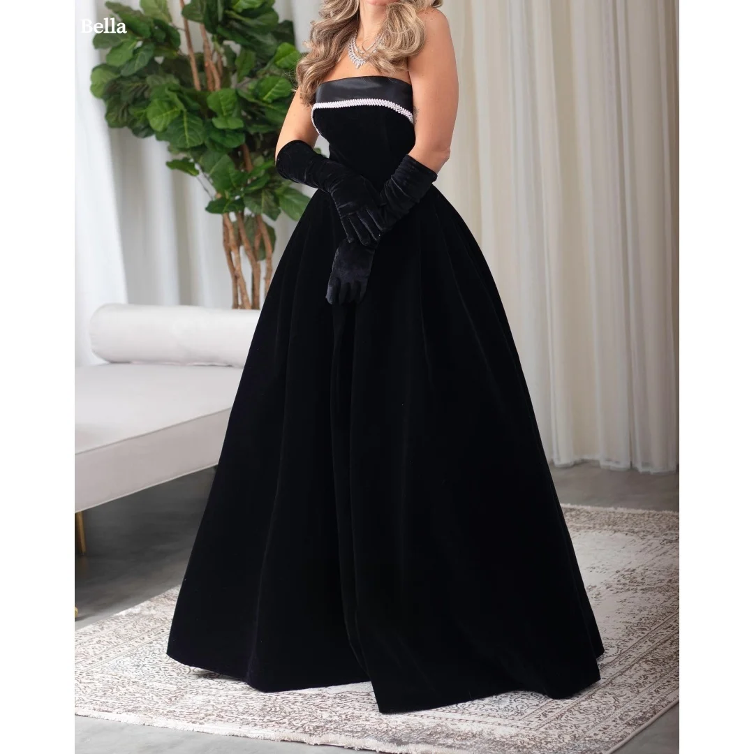 Satin Strapless Pearls Long Prom Dress,DP24594 main image 1