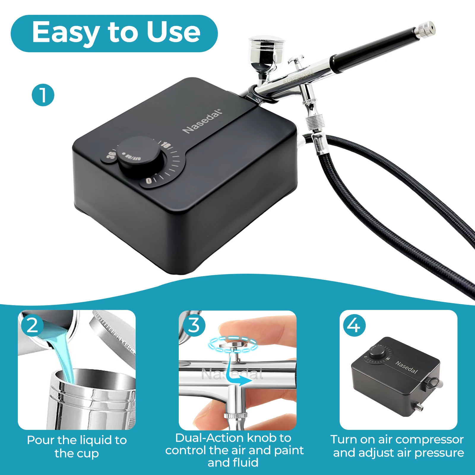 Nasedal-エアブラシコンプレッサー0.3mm,ダブルアクションスプレー