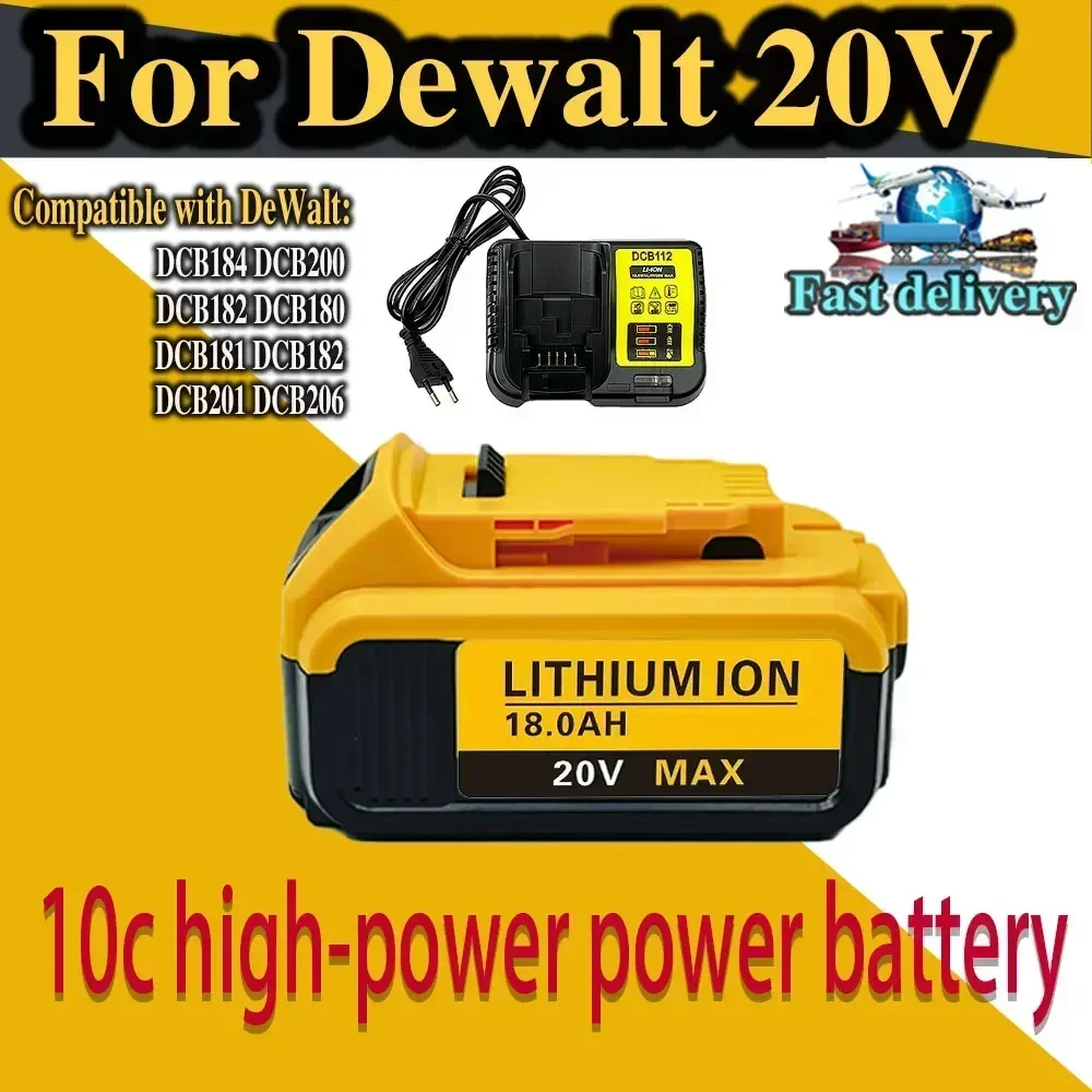 Rechargeable power tool accessories, lithium battery replacement and charger for Dewalt DCB200DCB184 series, 18V, 20V