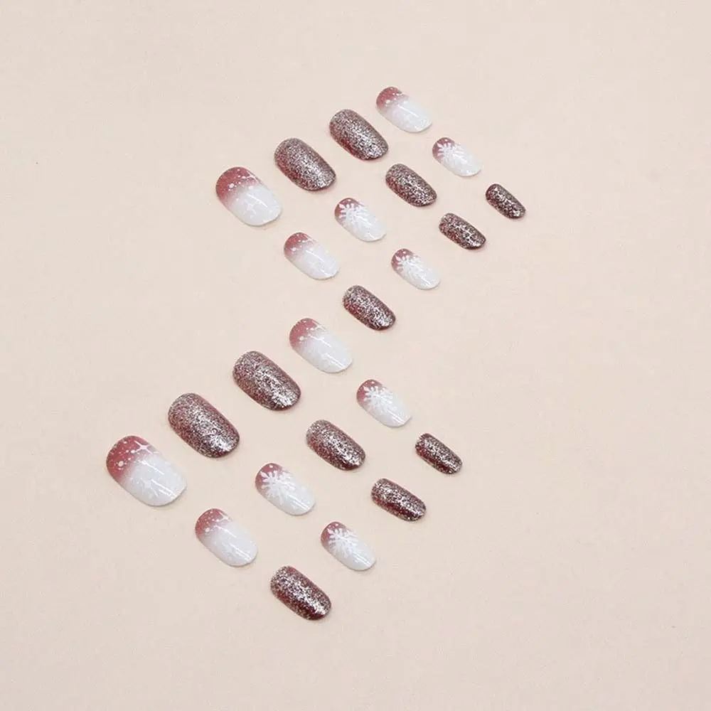 24Pcs/set Nail Accessories Christmas False Nails Manicure Material Almond Shaped Christmas Fake Nails Short Square