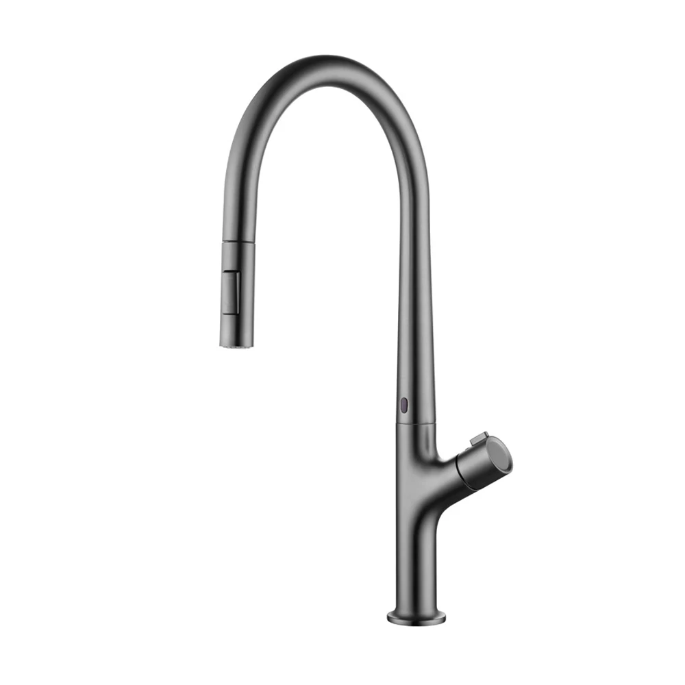 

Grey Color Brass Material Polished Deck Mounted Of Pull Out Sense Kitchen Tap
