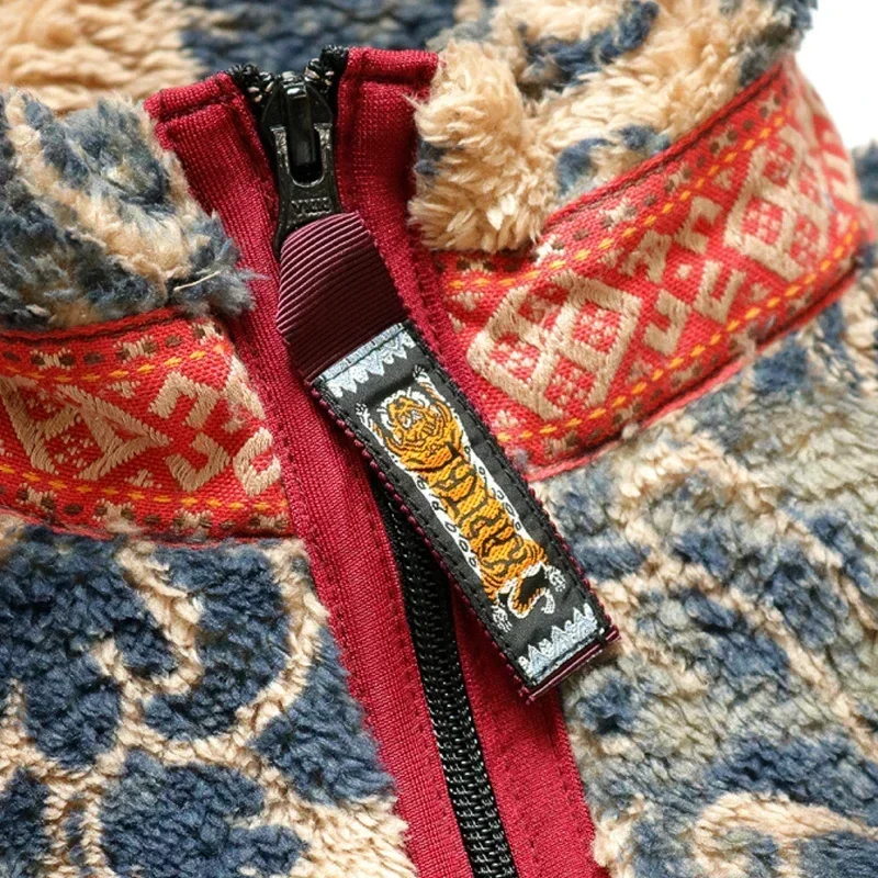 19aw Japan Kapital Autumn Spring Fleece Vintage Casual Zipper Warm Jacket Tang Cao Chao Women Men Printed Cashmere Coat 4