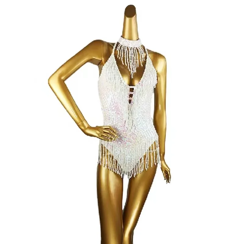 

White Silver Bodysuit Sexy Party Rave Wear Bellydancing Festival Outfit Women Latin Stage Costume Performance Suit 2023 Carnival