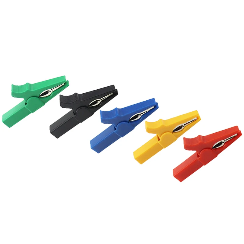 5x Plastic Alligator Clips / Test Probe Leads - Insulated Crocodile Clamps For Electronics