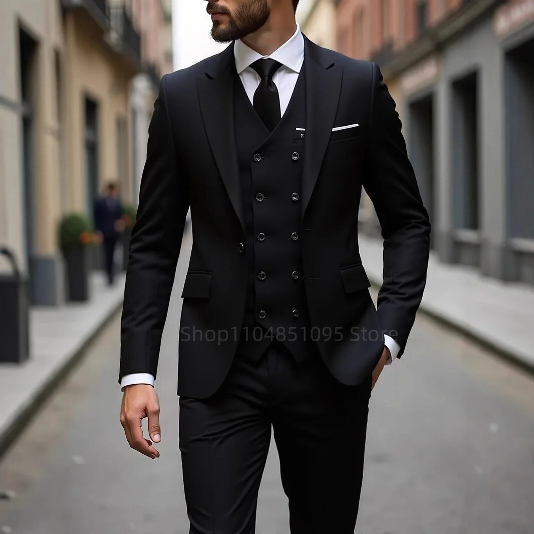 Formal Slim Fit Men's  3 Piece Dinner Groom Tuxedos Wedding Suits Notch Lapel Jacket Vest And Pants for Business Party Prom