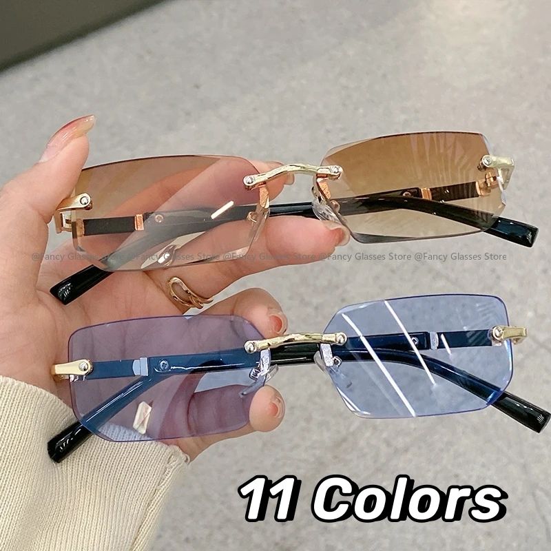 

Men Summer Rimless Sunglasses Women Luxury UV400 Eyewear Sunshades Unisex Rectangle Fashion Vintage Outdoor Sun Glasses Goggles