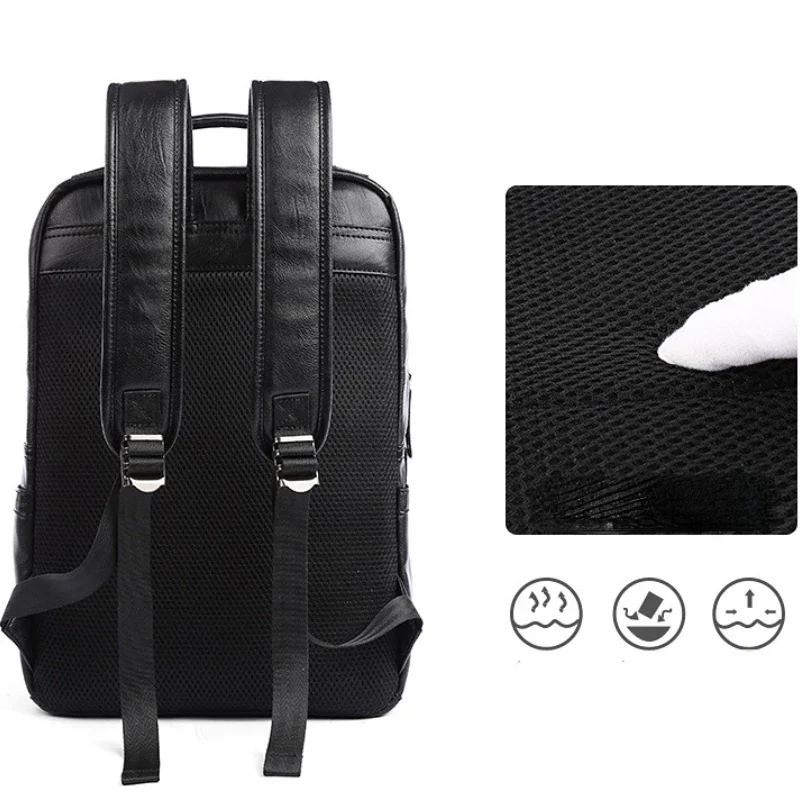 Simple Fashion Men's Backpack Soft Pu Leather Backpack Men Large Capacity 14inch Laptop Bag Students Schoolbags Travel Back Pack 4