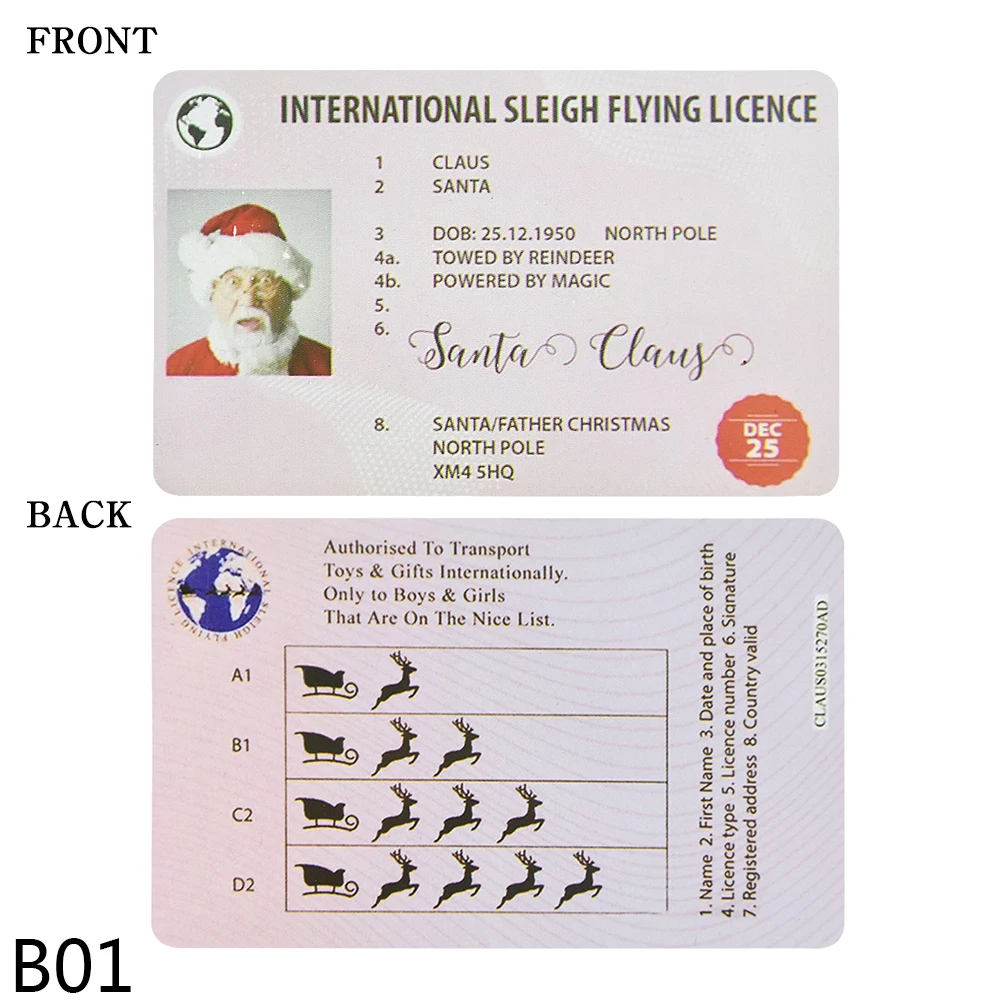 5/10 piezas de licencia para montar en trineo de Papá Noel, accesorios de cosplay de Papá Noel para Navidad, licencia de conducir para víspera de vuelo, decoración para fiesta de Navidad en el hogar