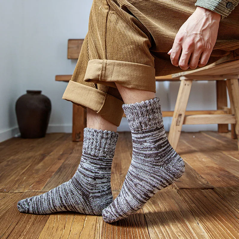 3 Pair Winter Men's Thick Warm Wool Socks Harajuku Retro High Quality Merino Wool Socks Men Protective Snow Casual Socks