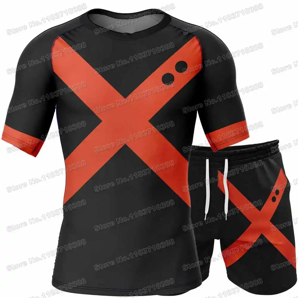 My Hero Academia Rash Guards Surfing Jersey Beach Shirts Swimwear Diving Gym Shorts MMA BJJ Men Jiu Jitsu Fitness Sets