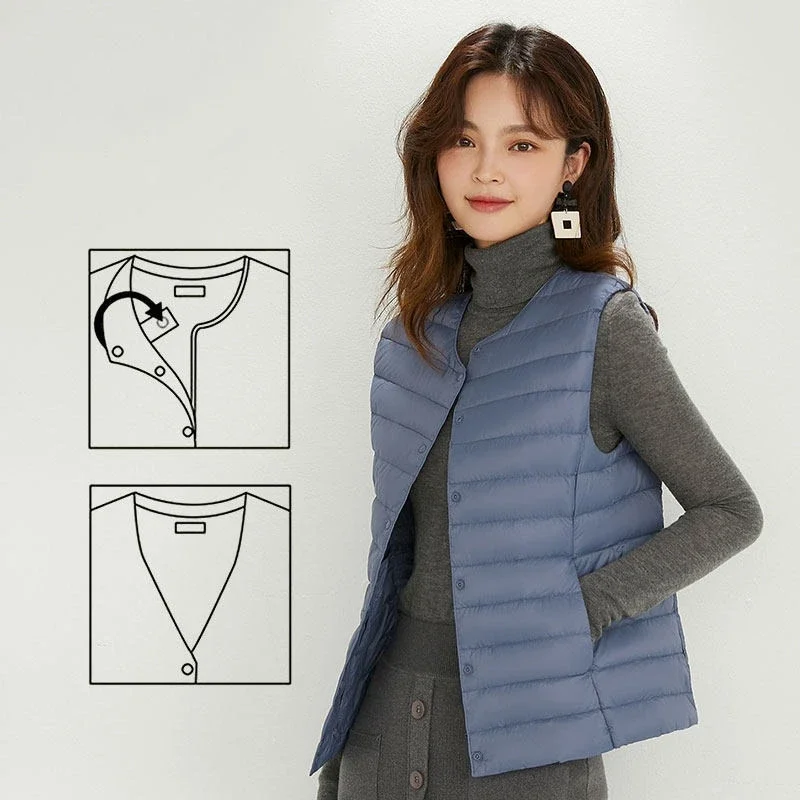 Women Sleeveless Puffer Vest Women's Ultra Light Down Vest Women Two Ways Waistcoat Portable Warm Sleeveless Winter Liner