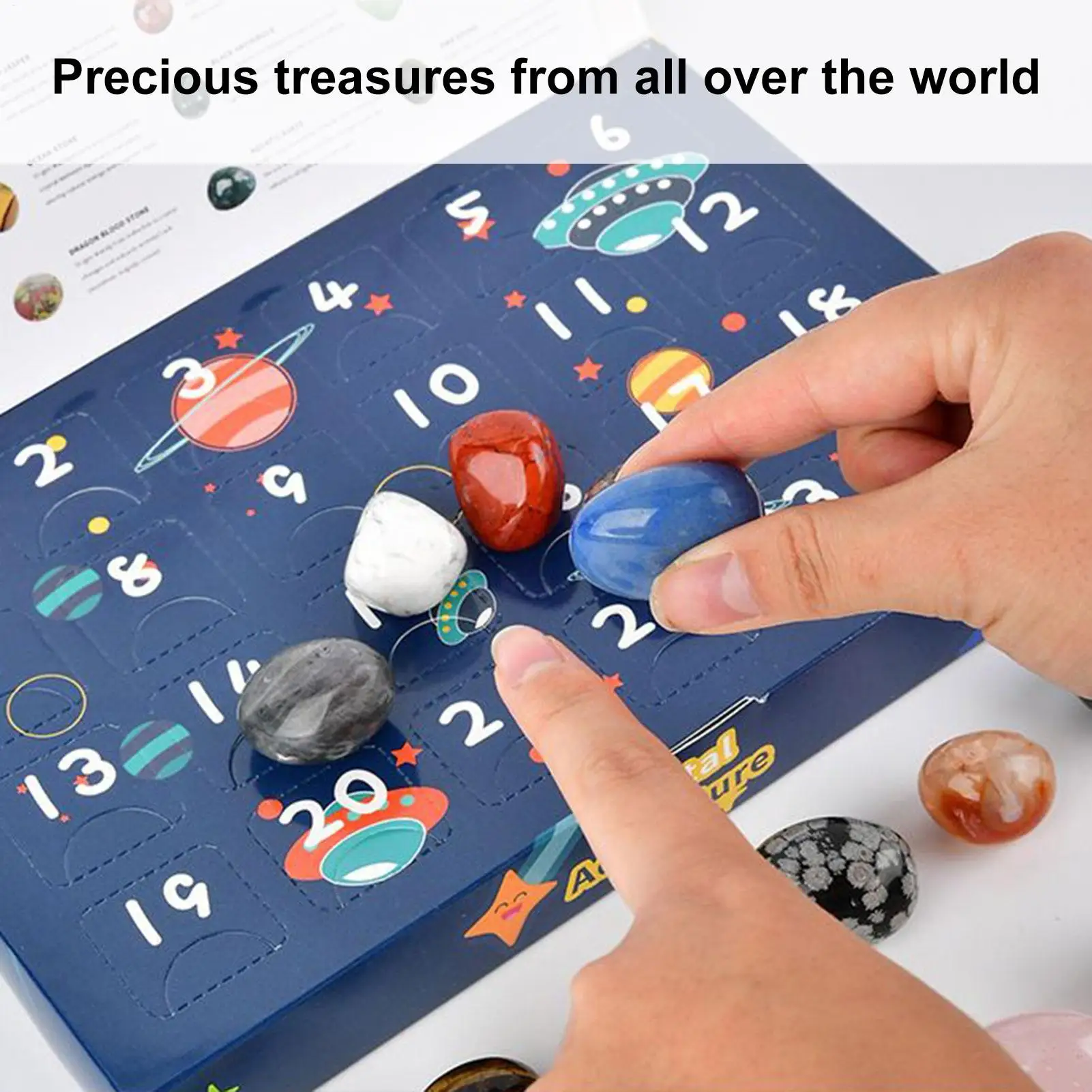 Crystal Christmas Countdown Calendar 24 Days Countdown Calendar with Natural Mineral Gemstones Seasonal Advent Favors For Kids