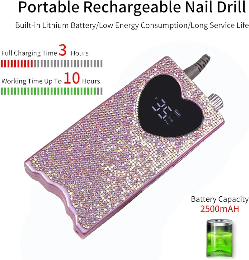 Nail Drill Machiens Taladros Electricos para Unas Diamond Pro Nail Lamp UV LED Lampara de Unas 35000RPM Heart Shaped LCD Display 6