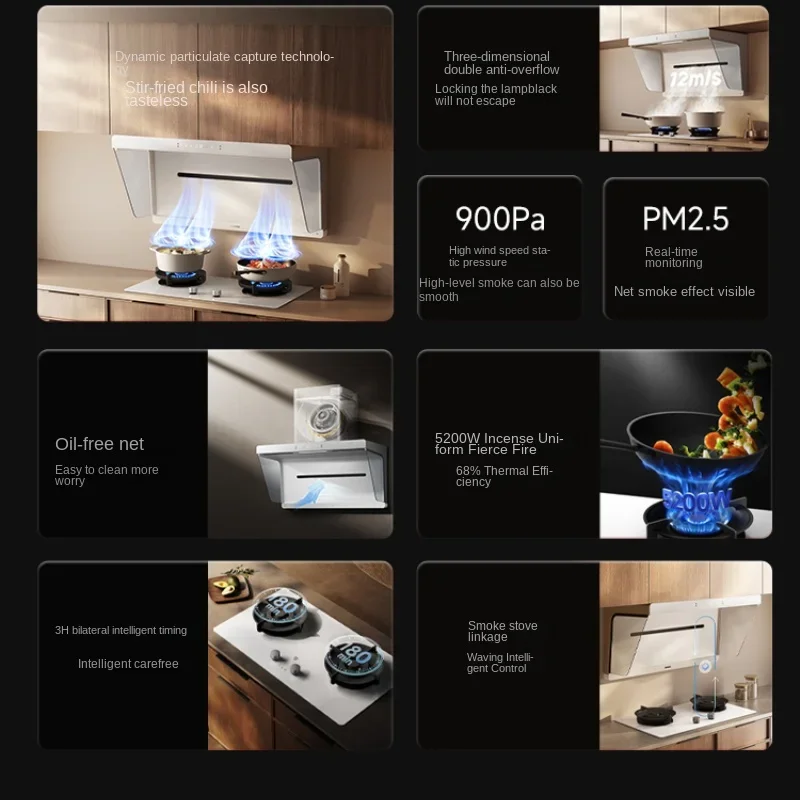 Range Hood MIJIA Net Smoke Machine White Range Hood Home Gas Stove Set Kitchen Smoke Machine Cooker Suit  Kitchen Hood 2