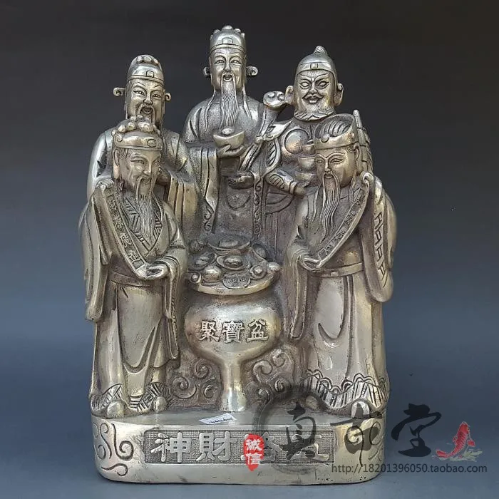 

Special Antique Bronze Silver-plated Five-way God Of Wealth Ornaments Feng Shui God Of Wealth Bronze Buddha Statue Decorative Gi