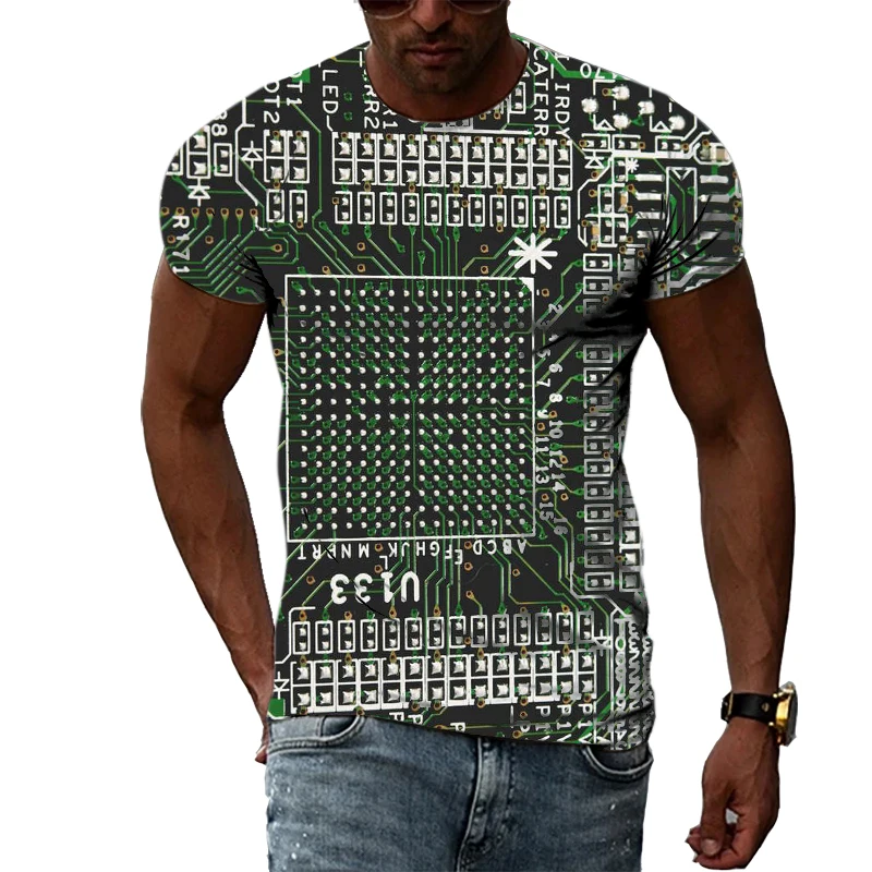 

Personality Men's Circuit Board Pattern 3D T-shirt Fashion Casual Street Cool Round Neck Top New Hip-hop Trend Short-sleeve Tees
