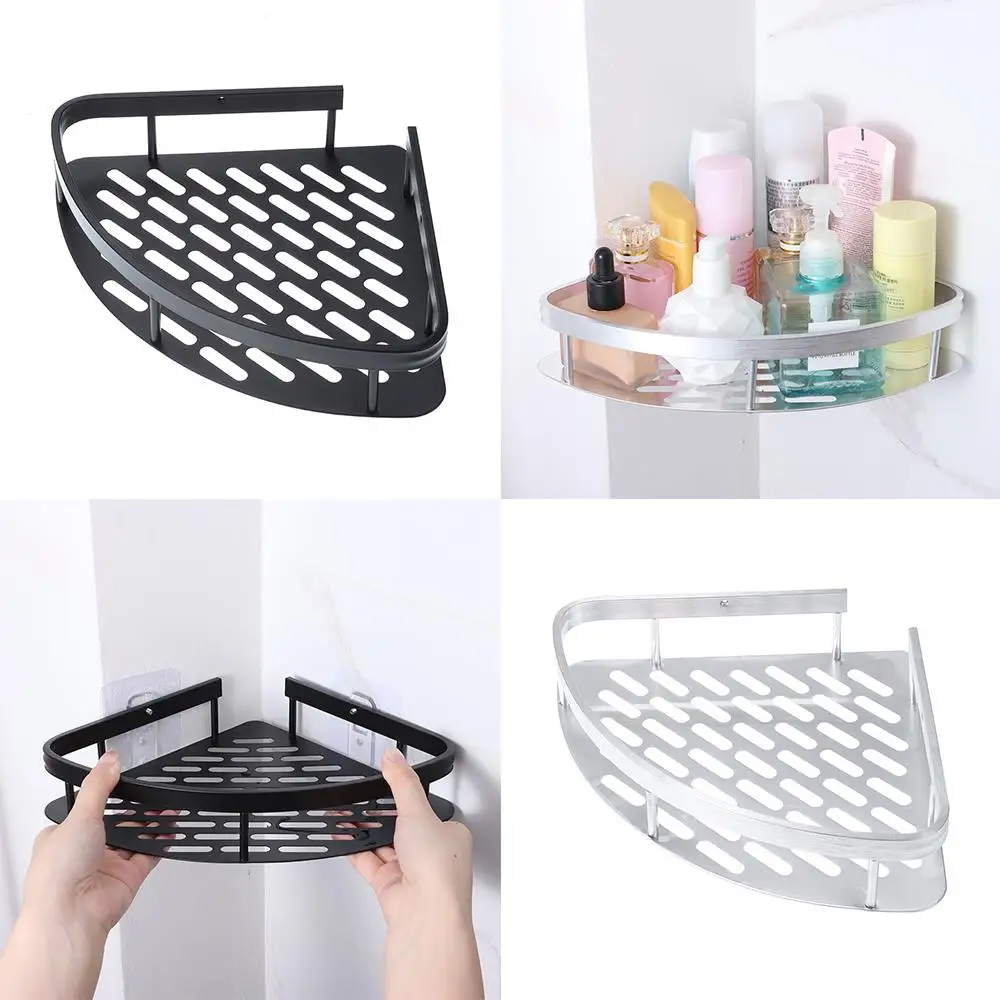 Bathroom Shelves Corner Shower Shelf Aluminum Wall Mount Shampoo Storage Rack Holders No Drill Kitchen Bathroom Accessories 6