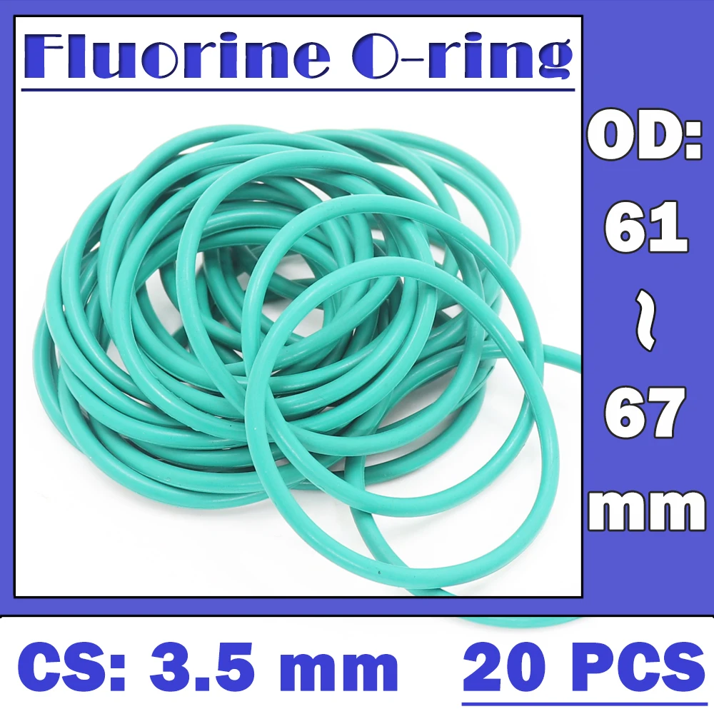 

CS3.5mm FKM Rubber O RING OD 61/62/63/64/65/66/67*3.5 mm 20PCS O-Ring Fluorine Gasket Oil seal Green ORing