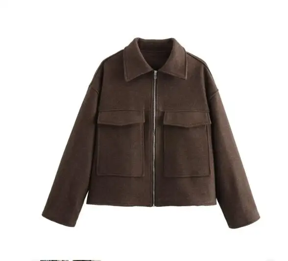 ジャケット・アウター SOFT WOOL TAILOR COAT 2025 Women's Elegant Solid Coat Zipper Long Sleeve Pocket