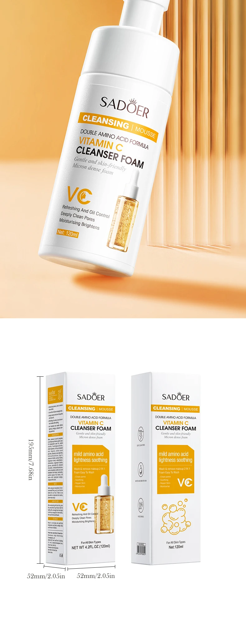 Saoder Vitamin C Face Wash Foam Cleansing Mousse For Bright Skin_voghion.com