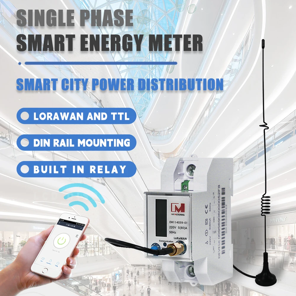 

EM114039-01 LoRaWAN Communication Energy Meter Single Phase LoRa Power Valve IOT Smart City DIN Rail Wattmeter