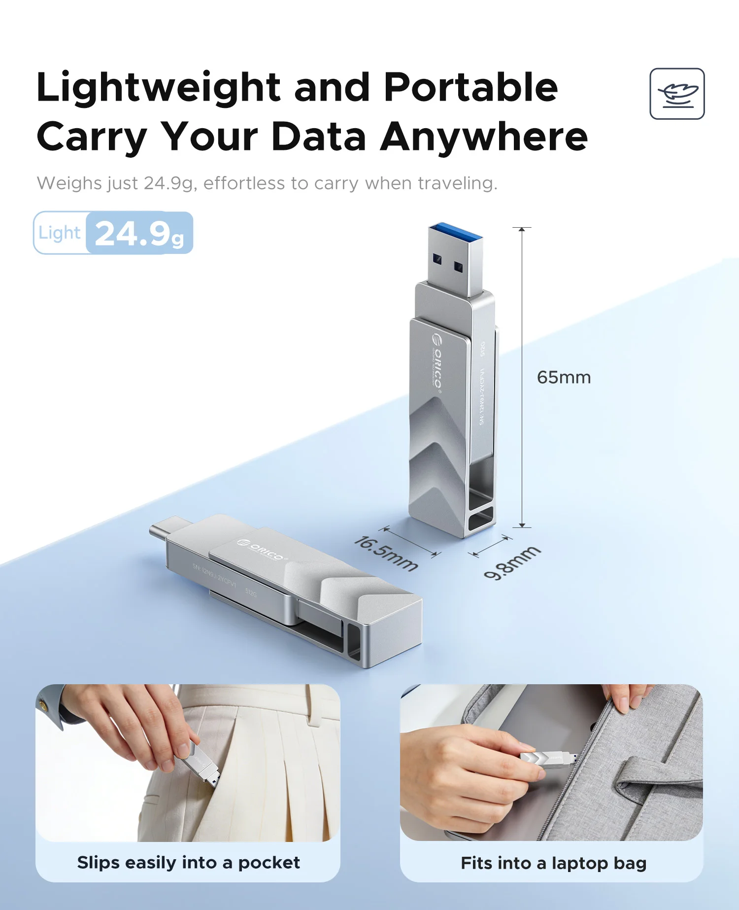 ORICO USB 플래시 드라이브 USB3.2 Gen1 150MB/s 듀얼 USB-C & USB-A 미니 썸 드라이브 메모리 스틱 아이폰 15/16/17 시리즈용