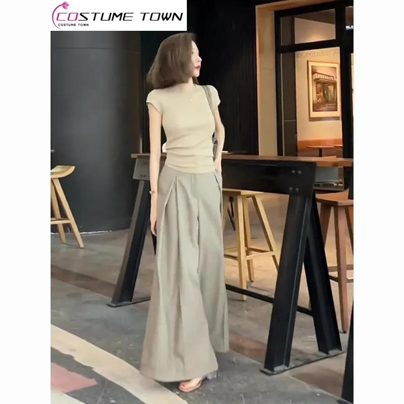 2023 Summer Individualized Women's Clothing Temperament High Sense Royal Sister Top Wide Leg Pants Casual Fashion Two Piece Set