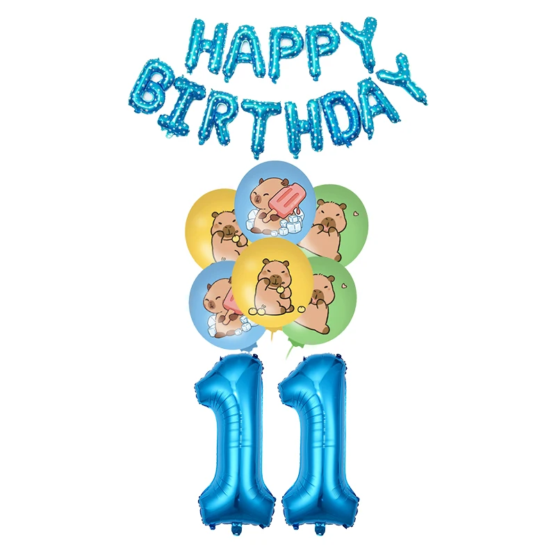 Capybara-Thema-Geburtstagsballons, Cartoon-Kawaii-Capybara-Form, Zahlenballon-Set, 1–12, für Kinder, 1–12 Jahre Geburtstag, Party-Dekoration – Detail 29