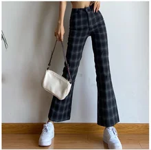 

Retro Aesthetic Plaid Straight Cargo Pants Women Low Waist Vintage Korean Trousers Street Style Girl Sweatpants