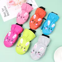 Kids Winter Ski Gloves Cartoon Rabbit Warm Mittens Non-slip Waterproof Windproof Outdoor Sports Cycling Gloves For Boys Girls 2