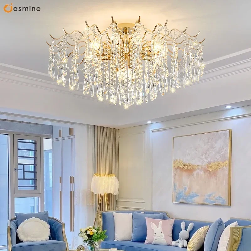 

French Entry Luxury Crystal Atmospheric Living Room Chandelier Creative Bedroom Dining Lights New Nordic Ceiling Lamps