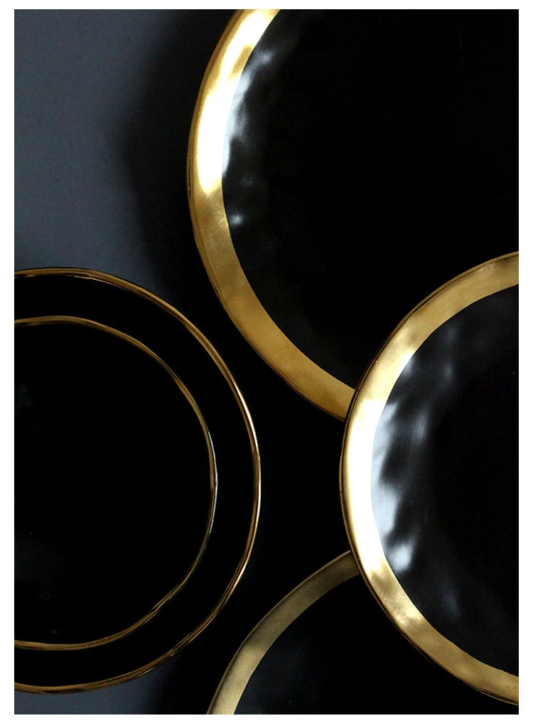 matte black ceramic plates with gold trim