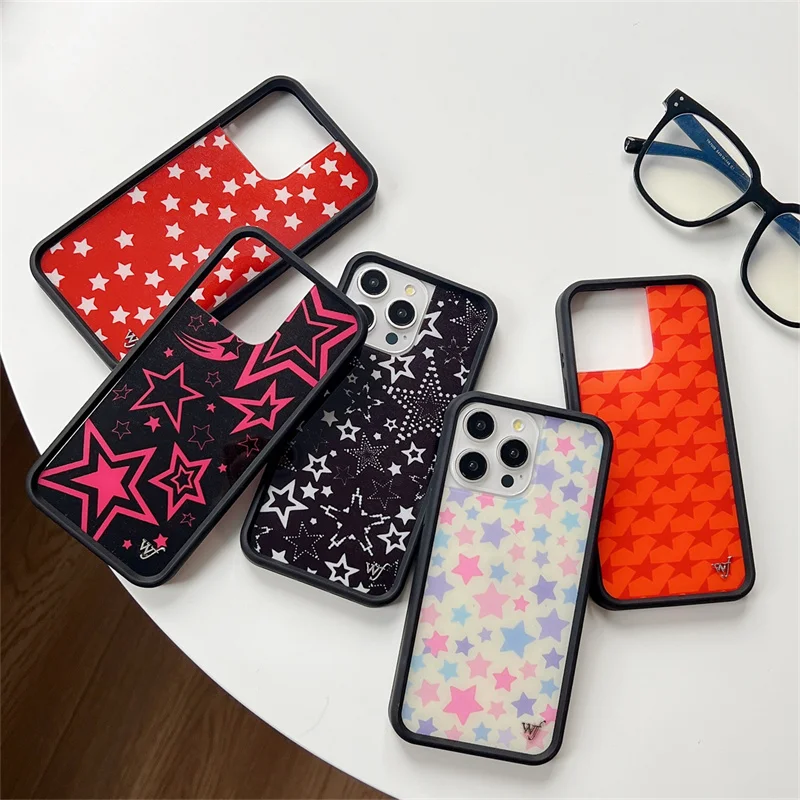 Wildflower Fashion INS Cute Red Stars Soft Edge hone Case For iPhone 12 13 14 15 16 Pro Max Plus 17 Pro WF Cartoon Stars Shell 1